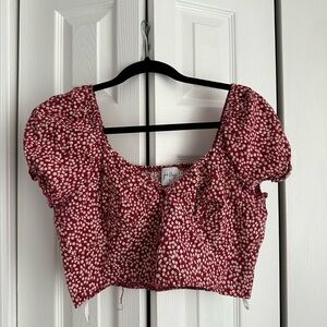 Princess Polly Maroon Floral Crop Top | size: 10